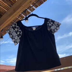 Brand new black boho over the shoulder top